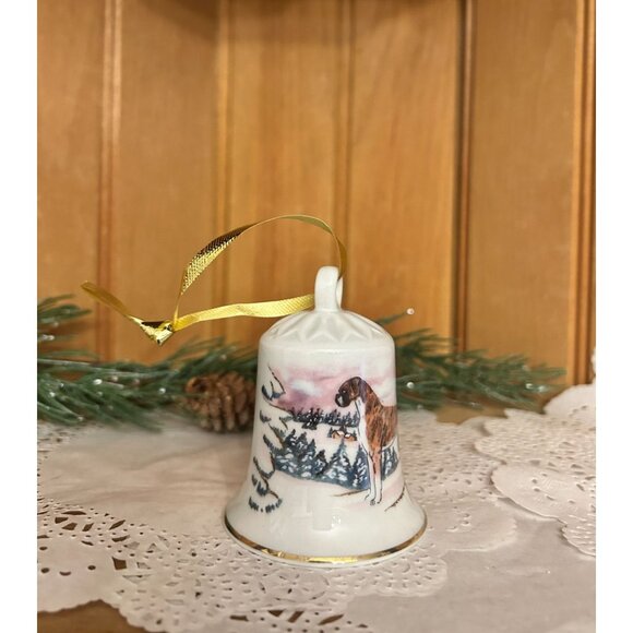 Vintage Porcelain Boxer Hound Dog Hand Painted Bell Christmas Ornament Artist Si - Picture 4 of 5